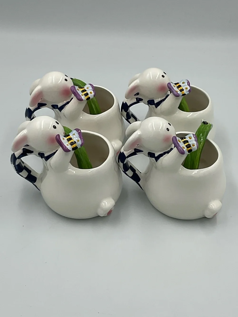 Vintage Mercuries Whimsical Spring Rabbit Teacups w/ Stirring Spoons- Set of 4